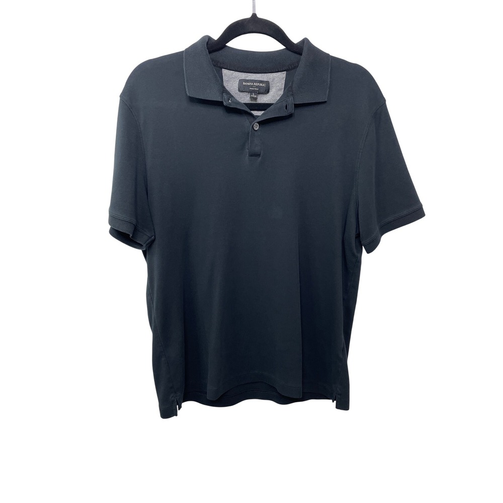 Banana Republic Mens Black Dress Polo Shirt Short Sleeve Size L Golf Prep Office